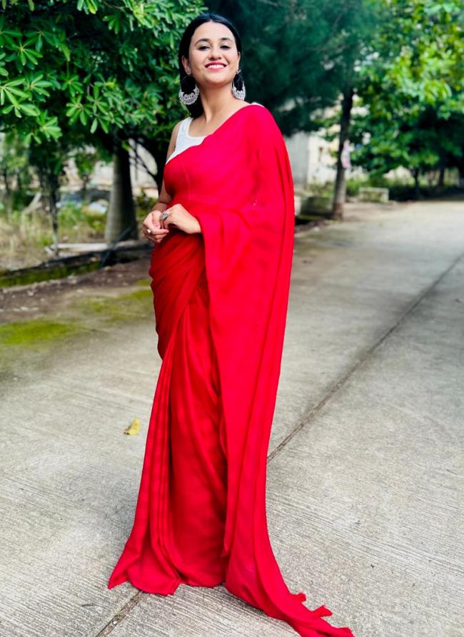 Rimzim Red Party Wear Zari Work Saree